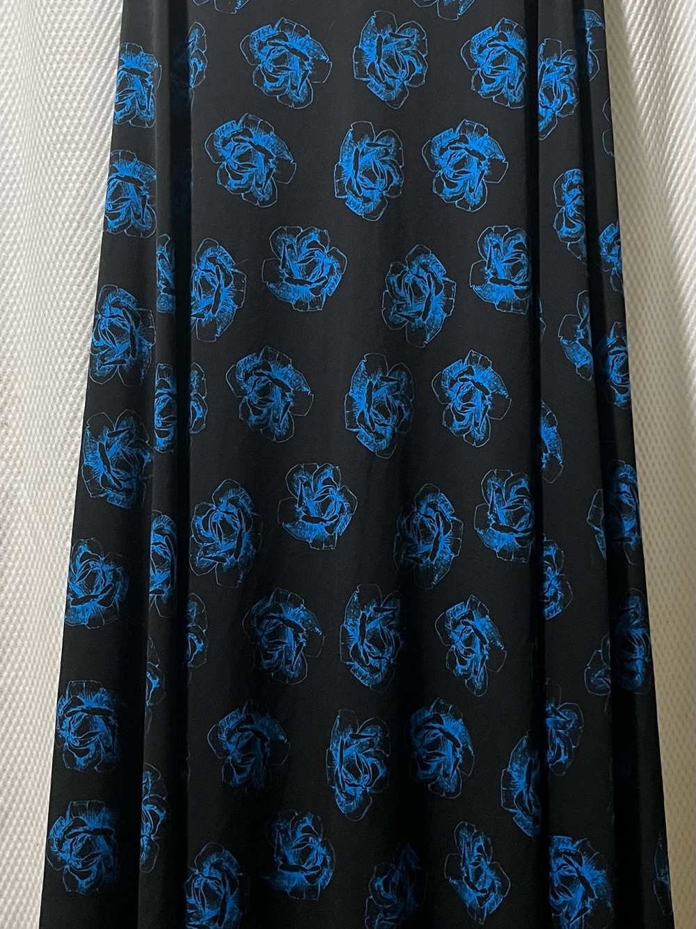 LuLaRoe Black Maxi Skirt with Bright Blue Rose Print